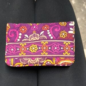 Vera Bradley Purple Floral Quilted Wallet with Pink and Yellow Accents